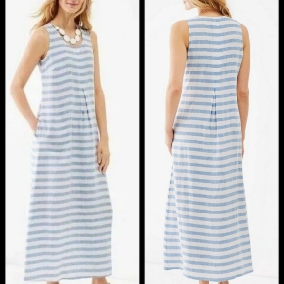 J Jill Love Linen Blue & White Striped Sleeveless dress, size Medium Petite - Picture 6 of 8